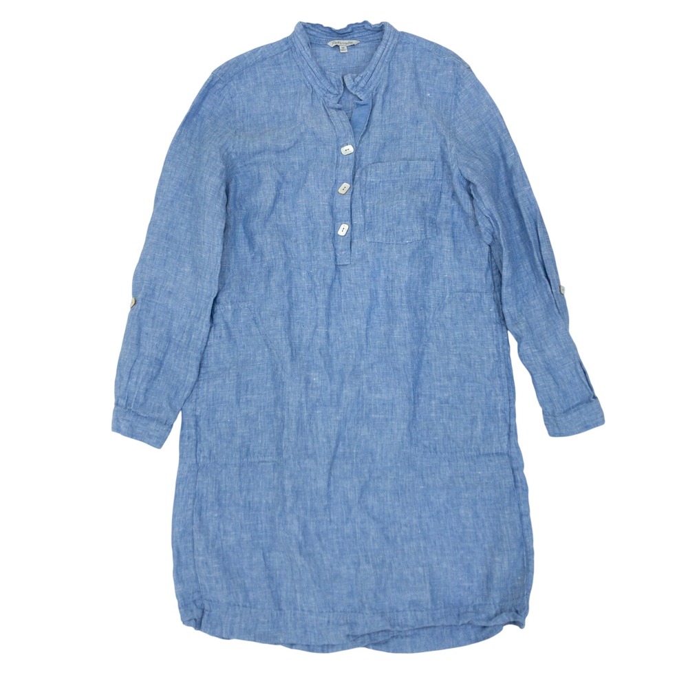 John Mark Linen Dress Womens Medium Blue Linen Roll Tab Relaxed Fit Resort